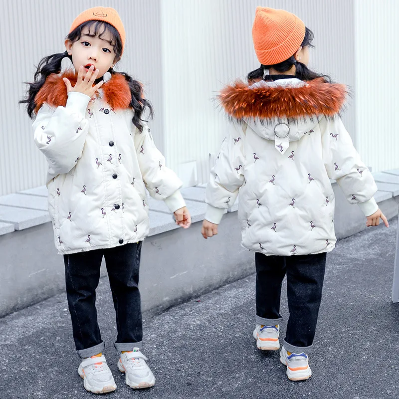 

Winter children's fashion will black down jacket Girls winter red warm long coat Girl thick pink down jacket Natural fur collar