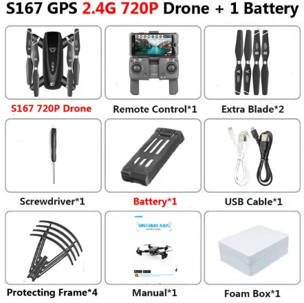 2.4G720P-1BT-Box Дрон хит S167 FN складной Профессиональный Дрон с камерой 4K HD селфи 5G gps WiFi FPV широкоугольный Радиоуправляемый квадрокоптер Вертолет игрушка - Цвет: 2.4G720P-1BT-Box