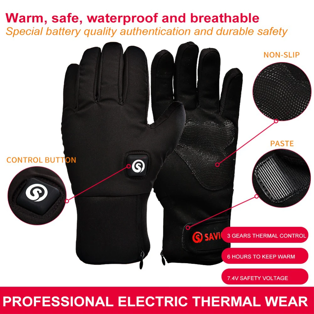 Спаситель, 7,4 В, велосипедные перчатки с электрическим подогревом, женские, мужские, с перезаряжаемой батареей, зимние, теплые, водонепроницаемые, спортивные, велосипедные, лыжные перчатки