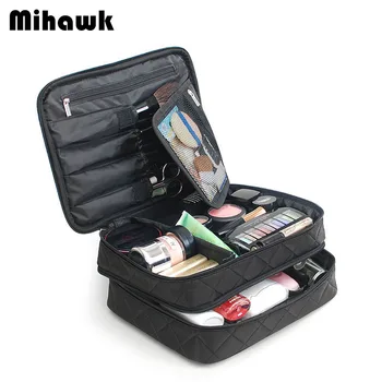 

Mihawk Black Double Cosmetic Bag Large Capacity Travel Necessary Wash Tote Beautician Makeup Toiletry Pouch Accessories Supplies