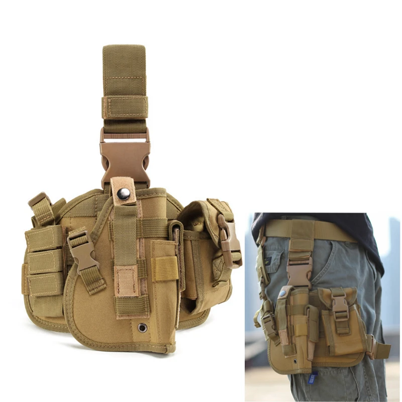 

Tactical Leg Gun Holster Outdoor Army Multi-function Camouflage Bag Tied Leg Pistol Protective Cover Phone Pocket Hunting Gear