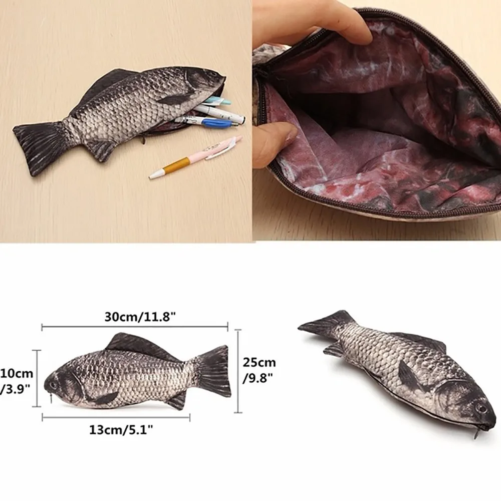 Сумка для ручек с карпом, реалистичная форма рыбы, косметичка, чехол для карандашей с застежкой-молнией L0814
