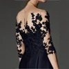 Gorgeous Prussian Blue Knee Length Mother of the Bride Dresses Lace Applique with Three Quarter Sleeves Boat Neck 2022 ► Photo 3/6