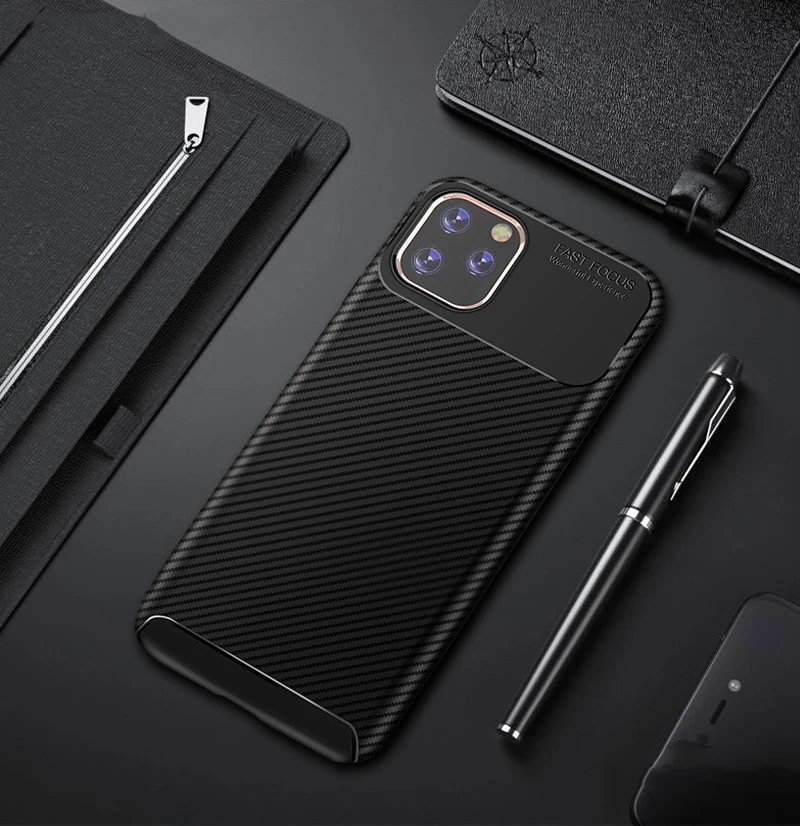 

100pcs Carbon Fiber Diamond Grid Design Silicon Soft TPU Case For iPhone 11 Pro Max XS XR X 8 7 6 6S Plus Shockproof Slim Cover