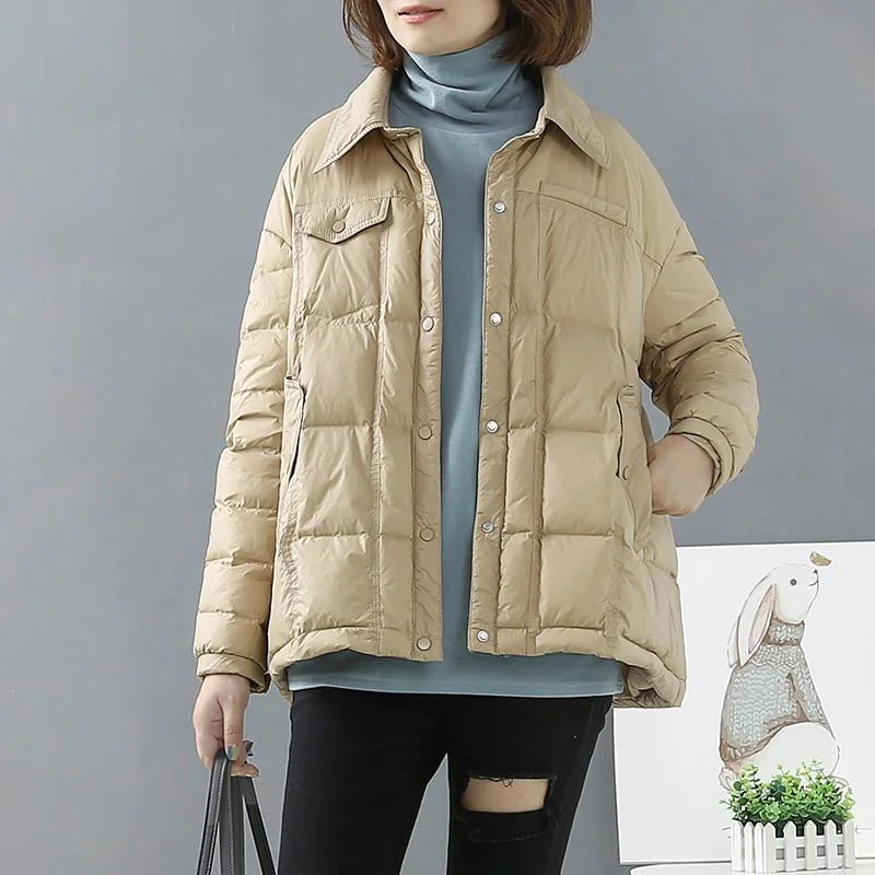 

Fashion Casual Winter Women's Down Jacket Loose Warm Ultralight Thin Down Jackets Turndown Collar Windproof Female Outwear