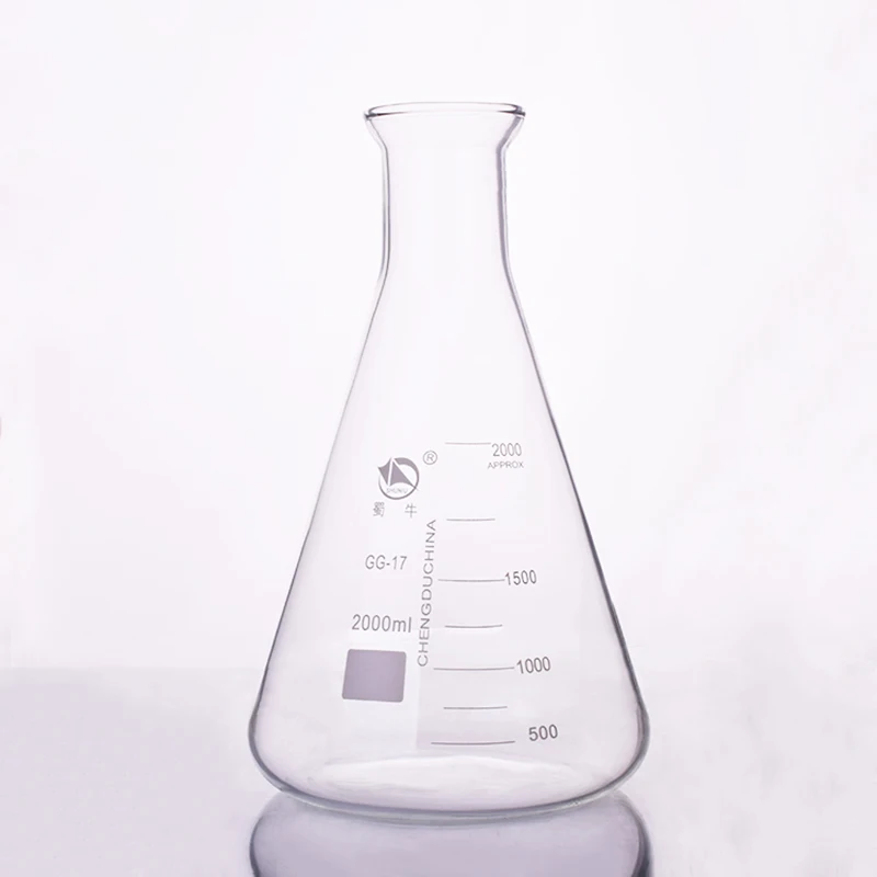 Largo com Graduações Balão com Pescoço Frasco Cónico Bico Capacidade Erlenmeyer Normal. 2000ml 2 Frasco cónico, bico largo com graduações, capacidade
