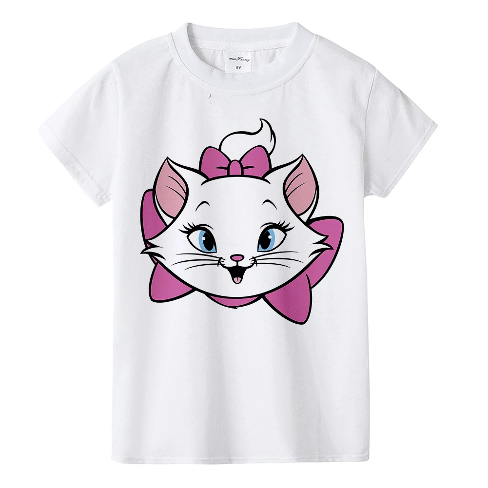 

Beautiful girl T-shirt Marie Cat cartoon print summer T-shirt children cute pink pattern T-shirt round neck cartoon shirt,BAL549