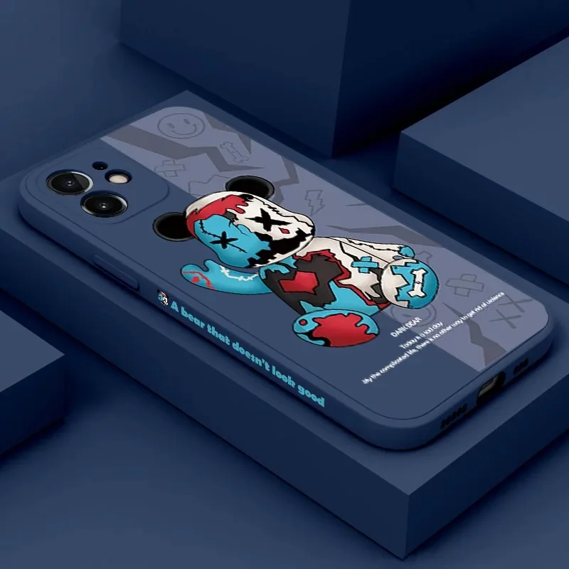 Fashion Side Liquid Gloomy Bear Case For iPhone 11 12 13 Pro Max Mini 7 8 Plus XR X XS MAX Trend Original INS Luxury Cover