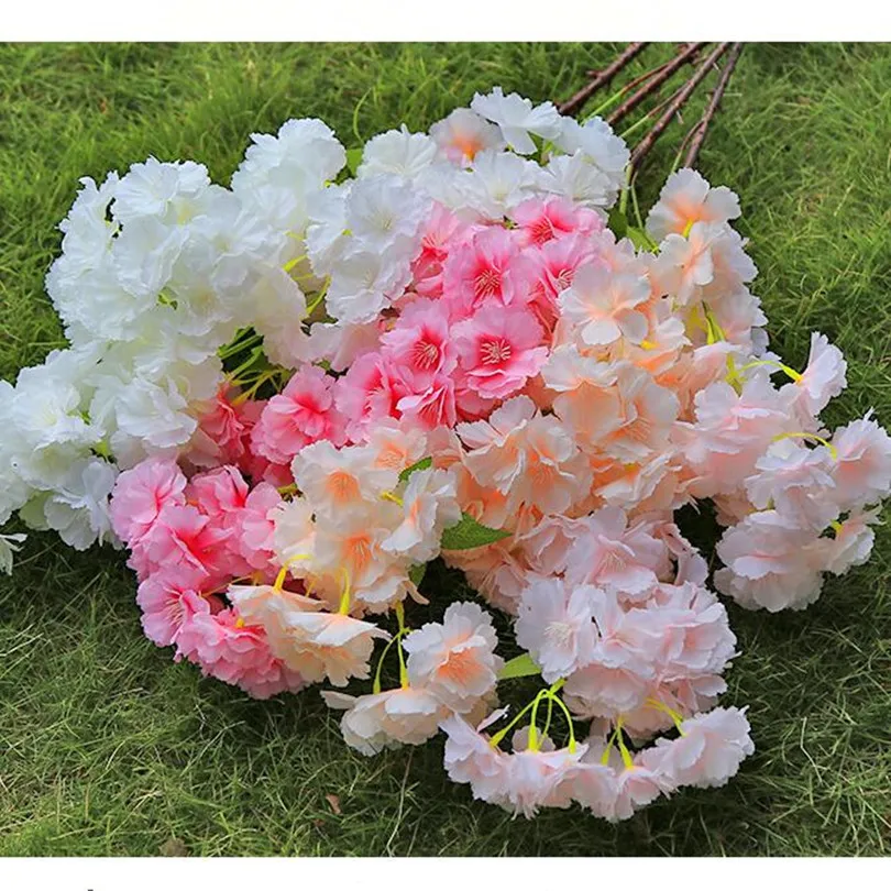 10pcs Silk Cherry Blossom Flower Tree Branches Artificial Sakura Flower Stem 6 colors for Wedding Tree Floral Decoration