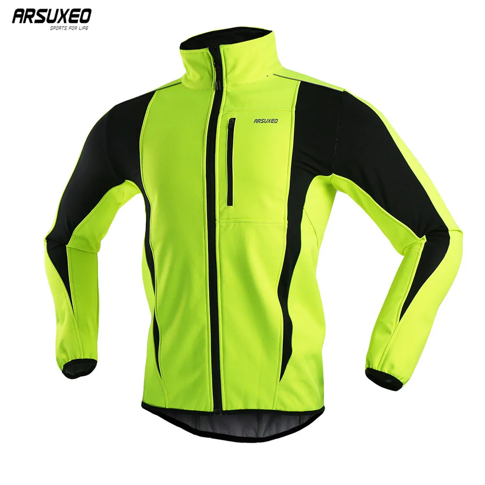 ARSUXEO Men's Windproof Waterproof Fleece Cycling Jacket