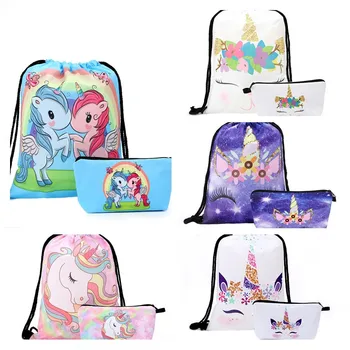 

2pcs/set Cute Unicorn Storage Bag Set Large Capacity Travel Clothes Organizer Bag Cosmetic Makeup Organizer Pouch