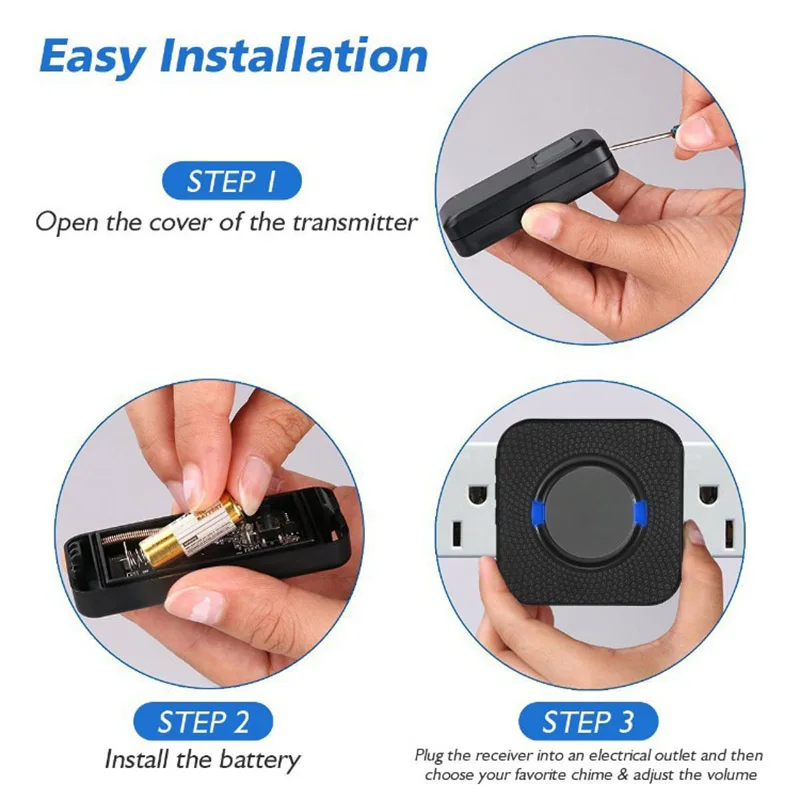 

Wireless Door Bell Twin Wall Plug In Waterproof Smart Door Chime Kit 300M LFX-ING