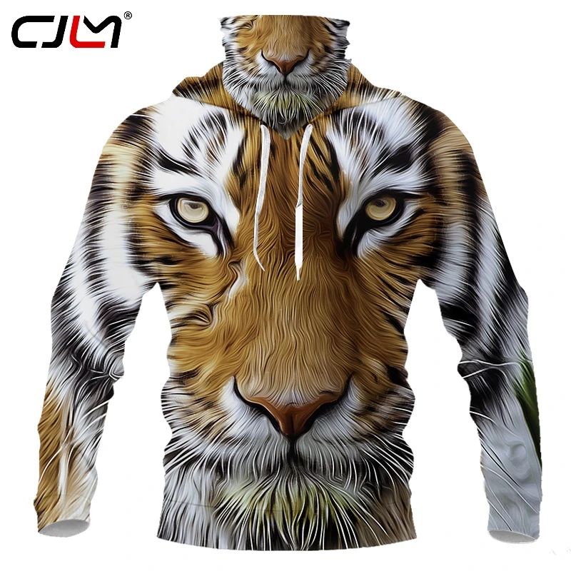 CJLM Mens Gym Thin Hoodie Long Sleeve Hoodies With Mask Sweatshirt Casual Animal tiger Mask Hoodie Sweatshirt Hooded Tops