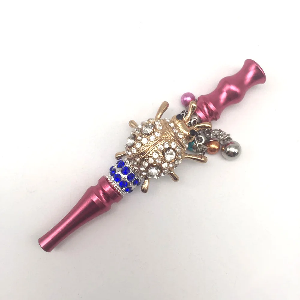 Pink Women Bling Shiny Butterfly Animal Jewelry Ball Handmade Inlaid Blunt Holder Shisha Hookah Detachable Mouthpiece Tips