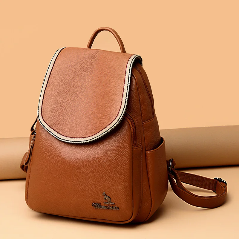 

Trendy PU Solid Color Back Pack Teens Preppy Style Clamshell Designer Big Bagpack Women Wild Style Shopping Shoulder Back Bag