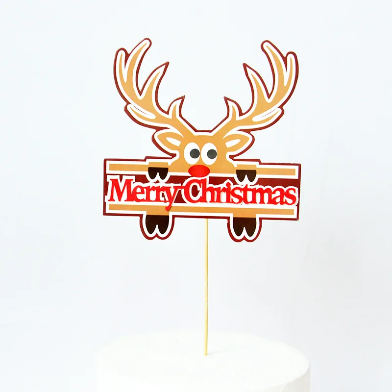 1pc deer red-letter Рождественская серия декор для торта Санта-Клаус Рождественское дерево носки Вымпел флаг Счастливого Рождества олень мультфильм Рождественский Топпер поставки - Цвет: 1pc deer red-letter