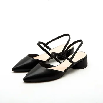 

2020 New Spring Summer Korean Style Women's Shoes Med Thick heel Pointed Toe Retro Women's Slingbacks Sandals