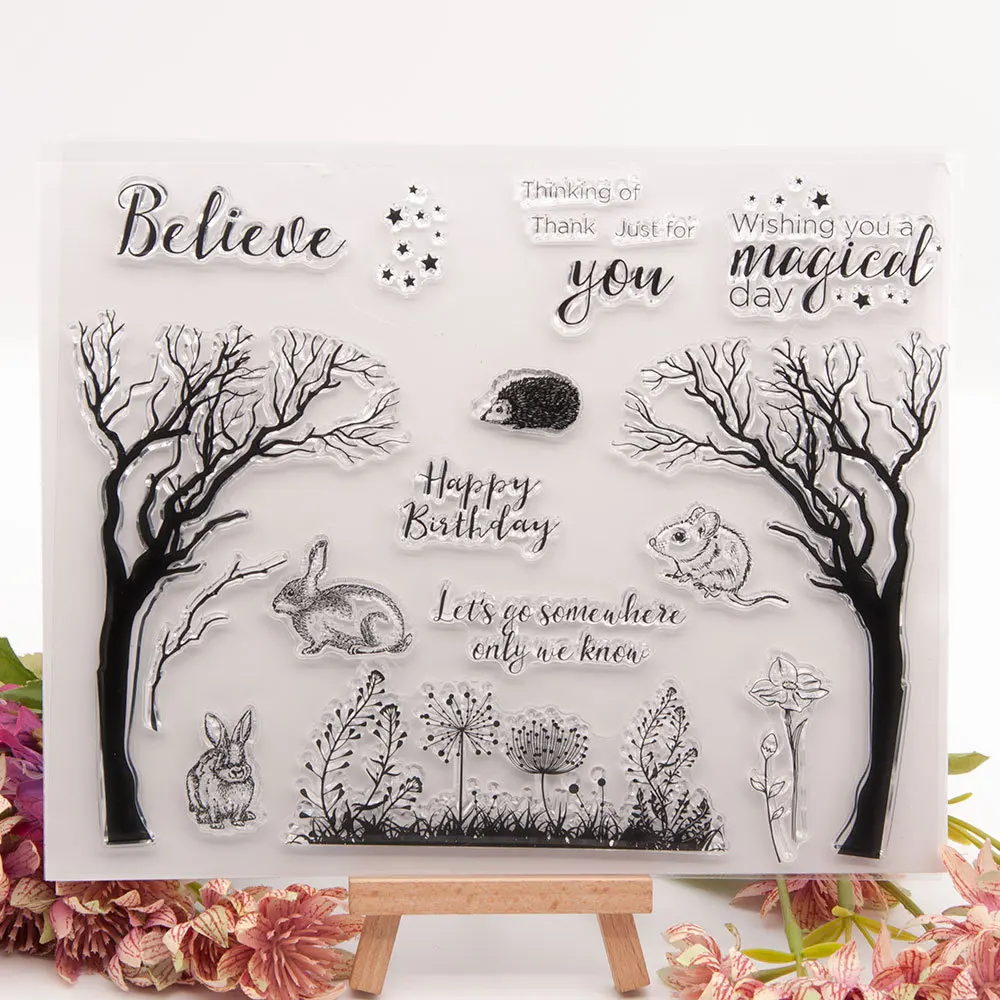 

WYSE Tree Stamps and Dies Mouse Rabbit 2020 New Clear Stamp with Metal Cutting Die Scrapbooking for DIY Craft Paper Card Making