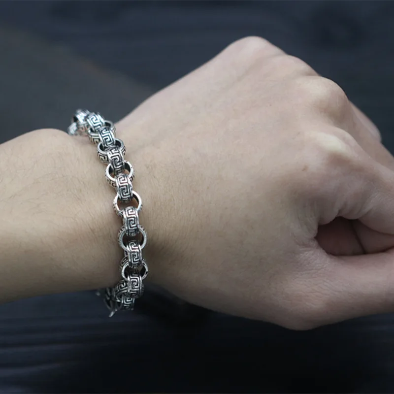 S925 Серебряное кольцо с двойным драконом, мужской браслет, высококачественный дизайн, ручная работа, буддийский узор свастики, мужской браслет