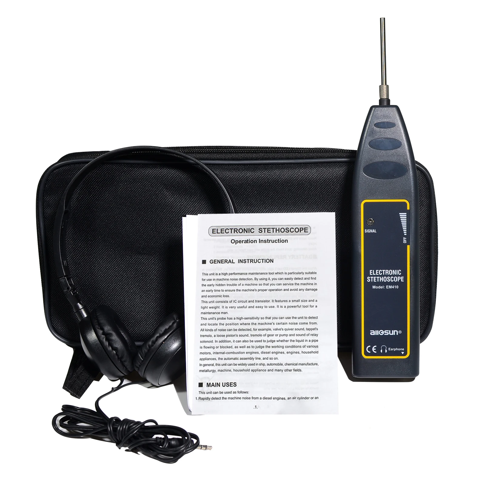 all-sun EM410 Short/Long Probe noise finder 100Hz~10kHz automotive noise sensor finder high sensitivity machine noise detector 5