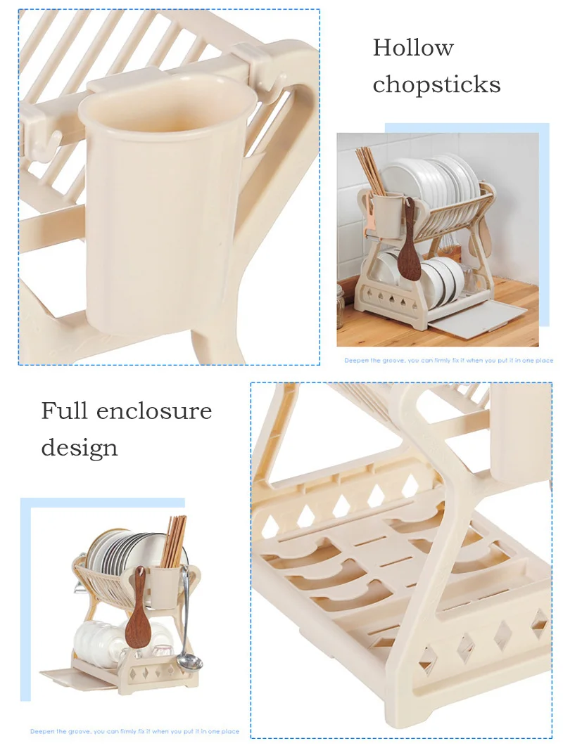 Cupboard Kitchen Organizer Chopsticks Collection Box Drainage Bowl Rack Kitchen Double-Decker Bowl Rack Plastic Cupboard