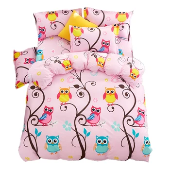 

American style bedding set AB side bed set super king size bed linens pink duvet cover set Owl home bedding women bedclothes