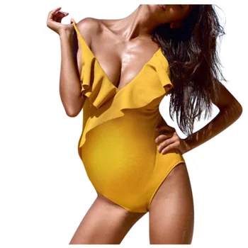 

Women Maternity Swimwear Pregnant Tankinis Solid Bikinis Swimsuit Beachwear Ruffles One Pieces Natural Bikinis Suspenders V-neck
