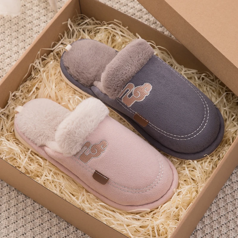 

LASPERAL Home Slippers Women Fur Slides Winter House Slippers Men Warm Indoor Shoes Couple Soft Flip Flop Chaussures Hot Sale