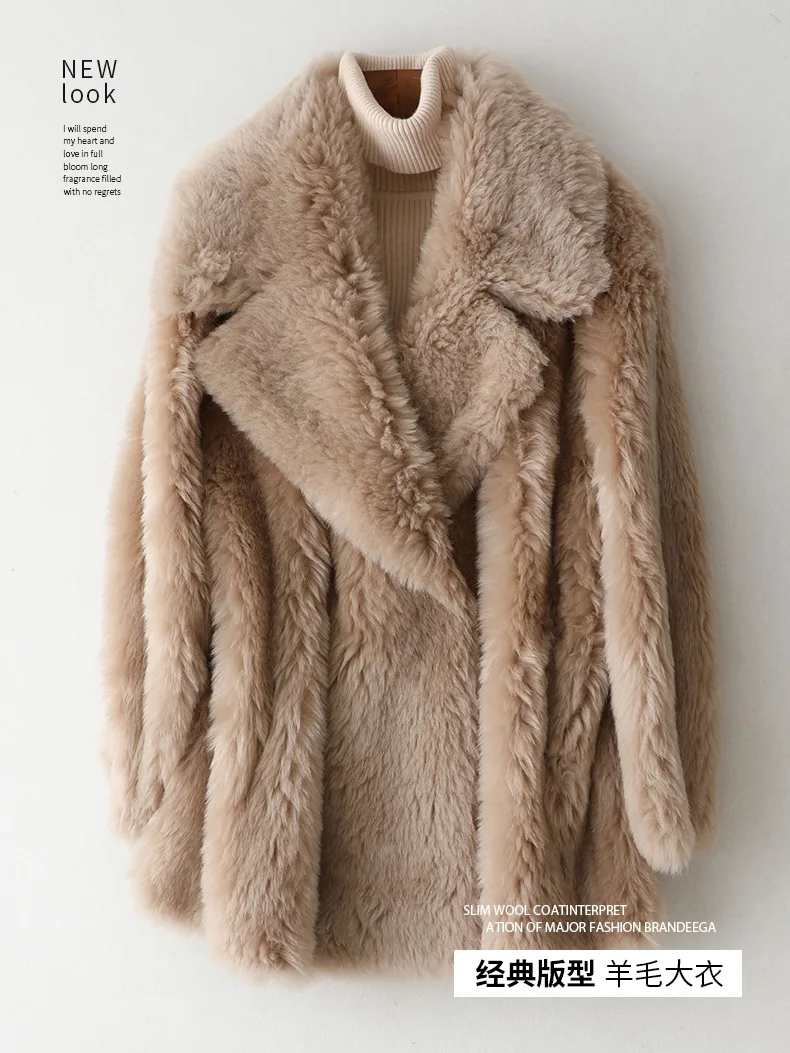 Роскошное Женское пальто из композитного меха и шерсти, Высококачественная верхняя одежда, теплые толстые белые карманы, натуральная кожа, шерстяные теплые куртки