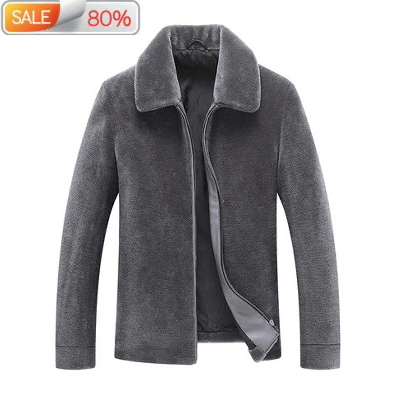 

Winter Real Fur Men Parka Short Zipper Male Sheep Shearing Coat Outwear Men's Wool Coats Plus Size AW9936 LX2407