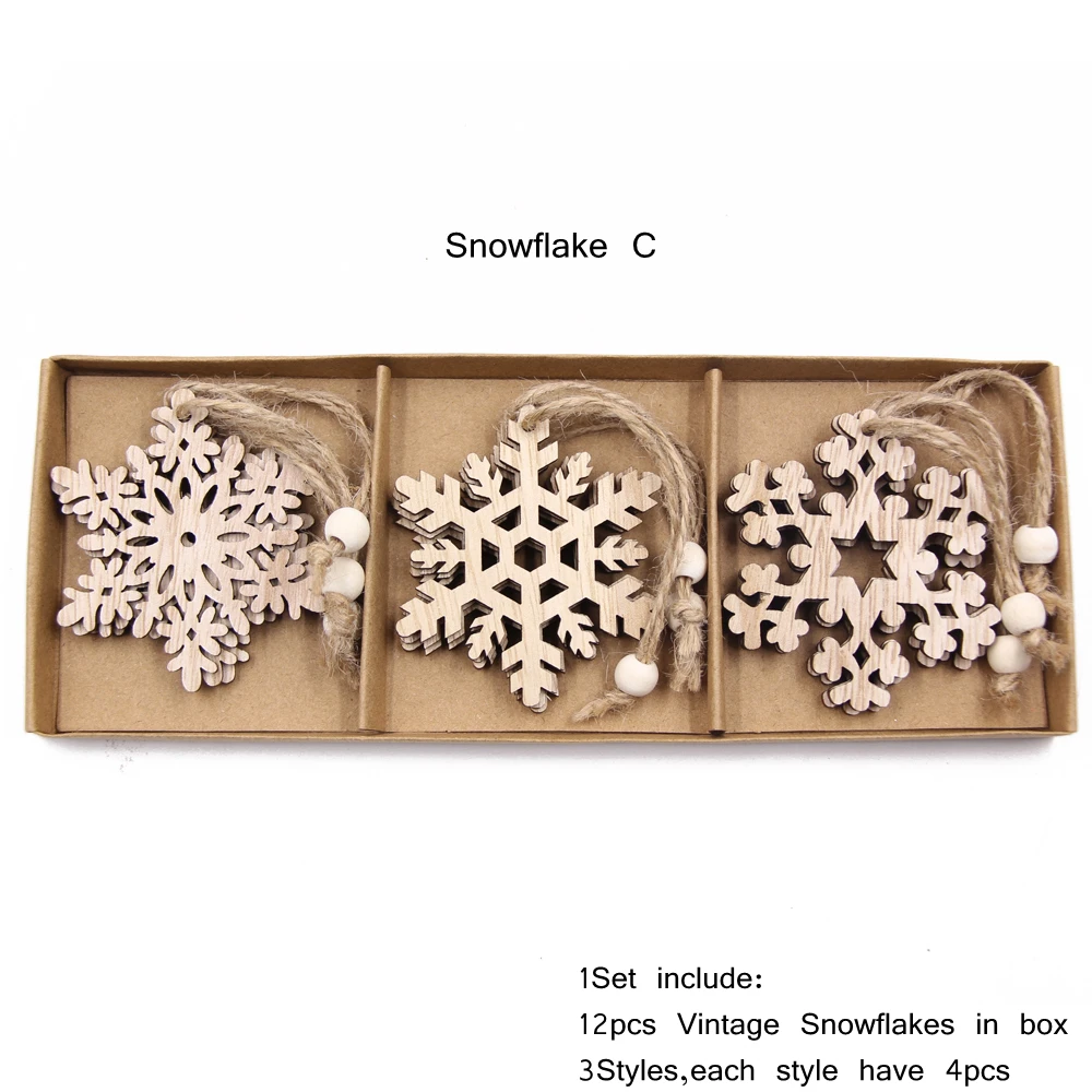 Box-Snowflake C 12 шт./кор. Винтаж полый Рождественский деревянные подвески, украшения для рождественской вечеринки декор елочные украшения Подвесные Подарки - Цвет: Box-Snowflake C