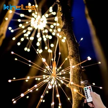 Гирлянда Рождественские огни Открытый водонепроницаемый фейерверк Фонарик светодиодный медный провод Фея патио Свадебная Рождественская вечеринка Декор лампа