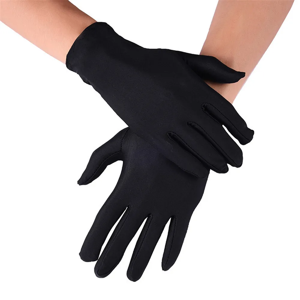 1 пара, Классические мужские перчатки из спандекса, черные, белые, этикет, хорошо тянущиеся, тонкие перчатки, обтягивающие, белые, ювелирные изделия/танцевальные перчатки - Цвет: Черный