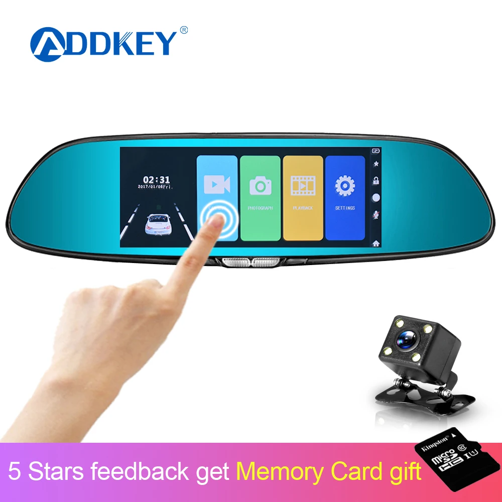 

ADDKEY Car DVR 7.0 Inch Touch Video Recorder Mirror Camera FHD 1080P Dual Lens with Rear View Camera Auto Registrator Dash Cam