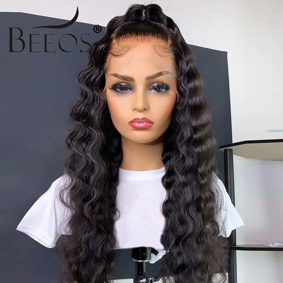 Beeos предварительно сорванный бразильский Remy глубокая волна 360 фронтальный парик из человеческих волос 8-26 дюймов бесклеевые парики из натуральных волос для черных женщин