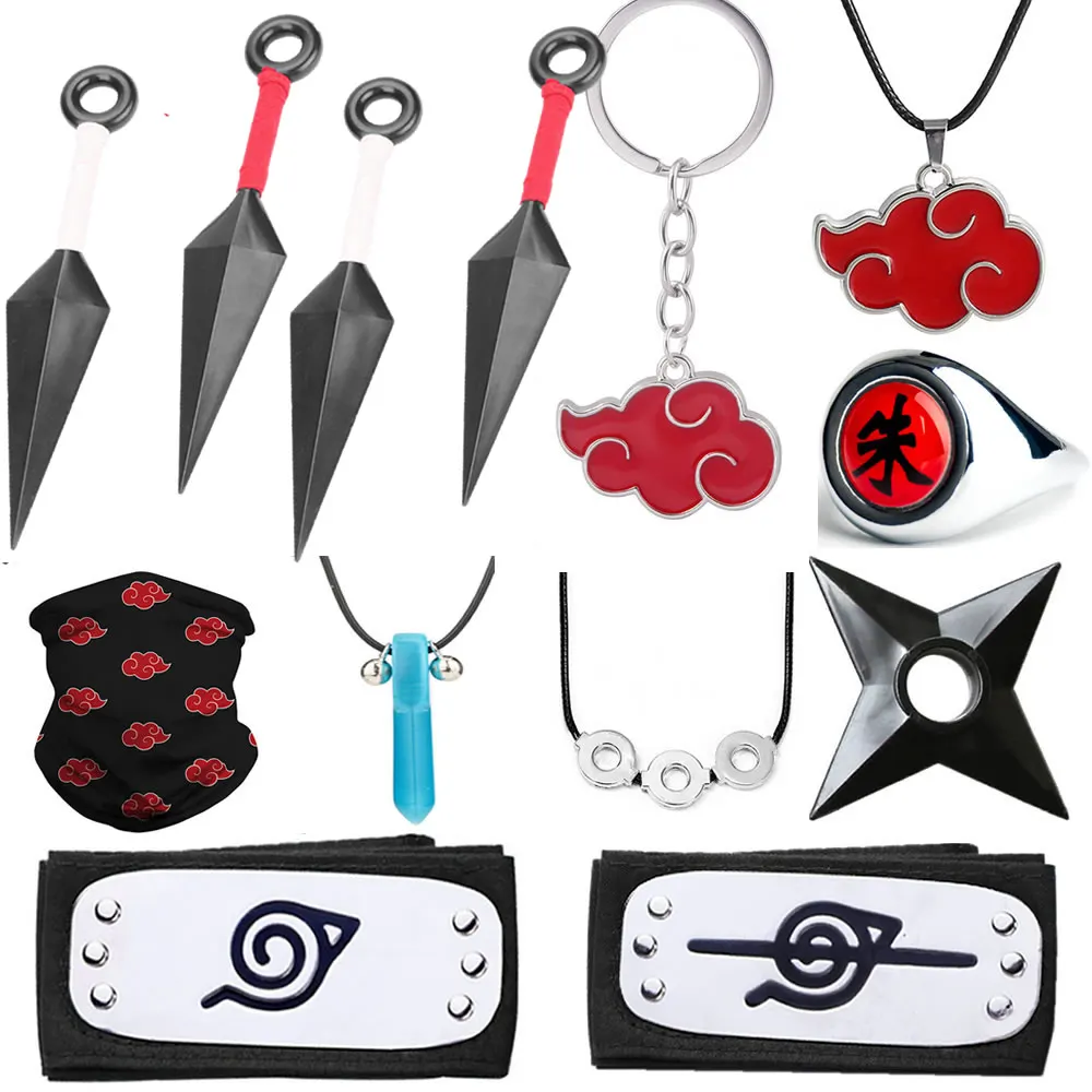 Anime Naruto Cosplay Accessories Set Weapon Kunai Shuriken Headband Ring Pendant Action Figure Akatsuki Kakashi Prop Toy Gift | Игрушки и