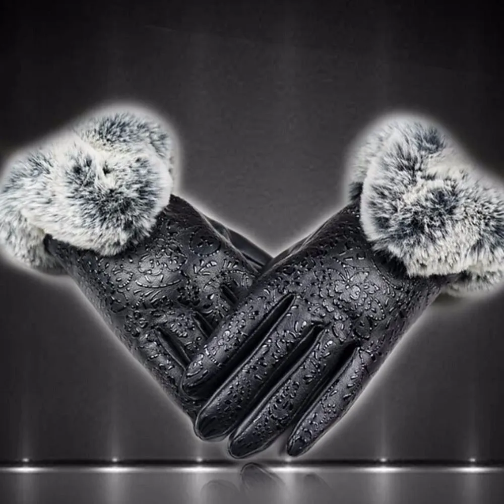 Женские перчатки из искусственного кроличьего меха, толстые теплые зимние перчатки, перчатки из искусственной кожи с сенсорным экраном, водонепроницаемые весенние рождественские подарки Guantes