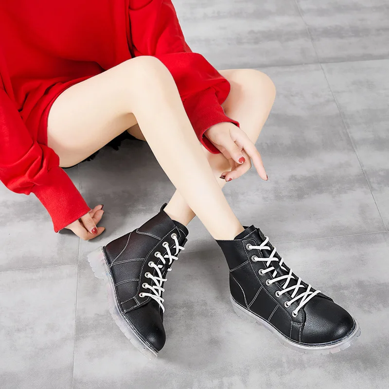 

2019 Autumn New Style Martin Boots Western Style Versatile Biker Boots Tube Worker Boot Hight-top Casual Trendy Shoes Women's