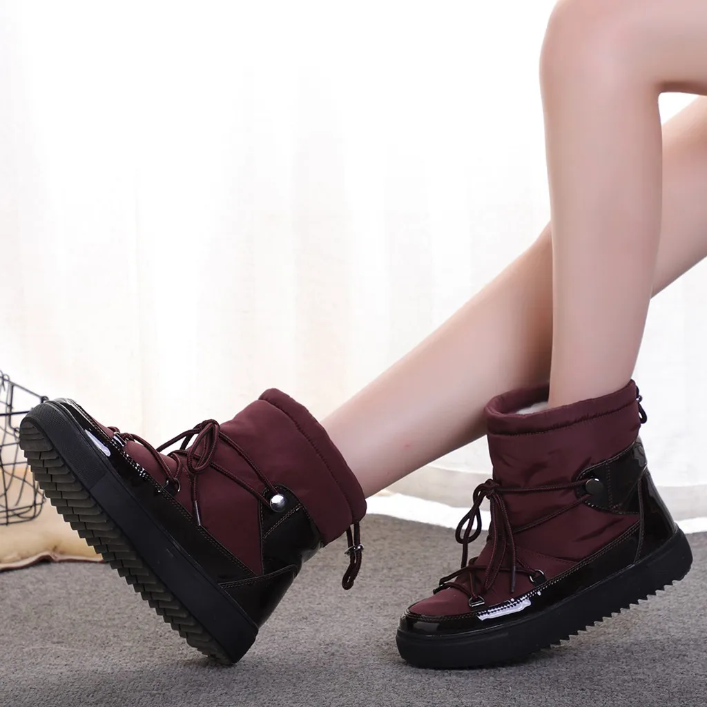 Женские ботинки на плоской подошве коричневые Теплые ботильоны шнуровке