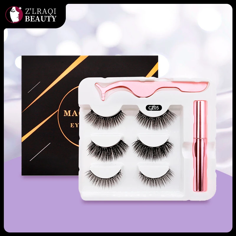

3 pairs Magnetic Eyelashes Sets Magnet Liquid Eyeliner Tweezer Set Waterproof Long Lasting Reusable Eyelash Extension Tools