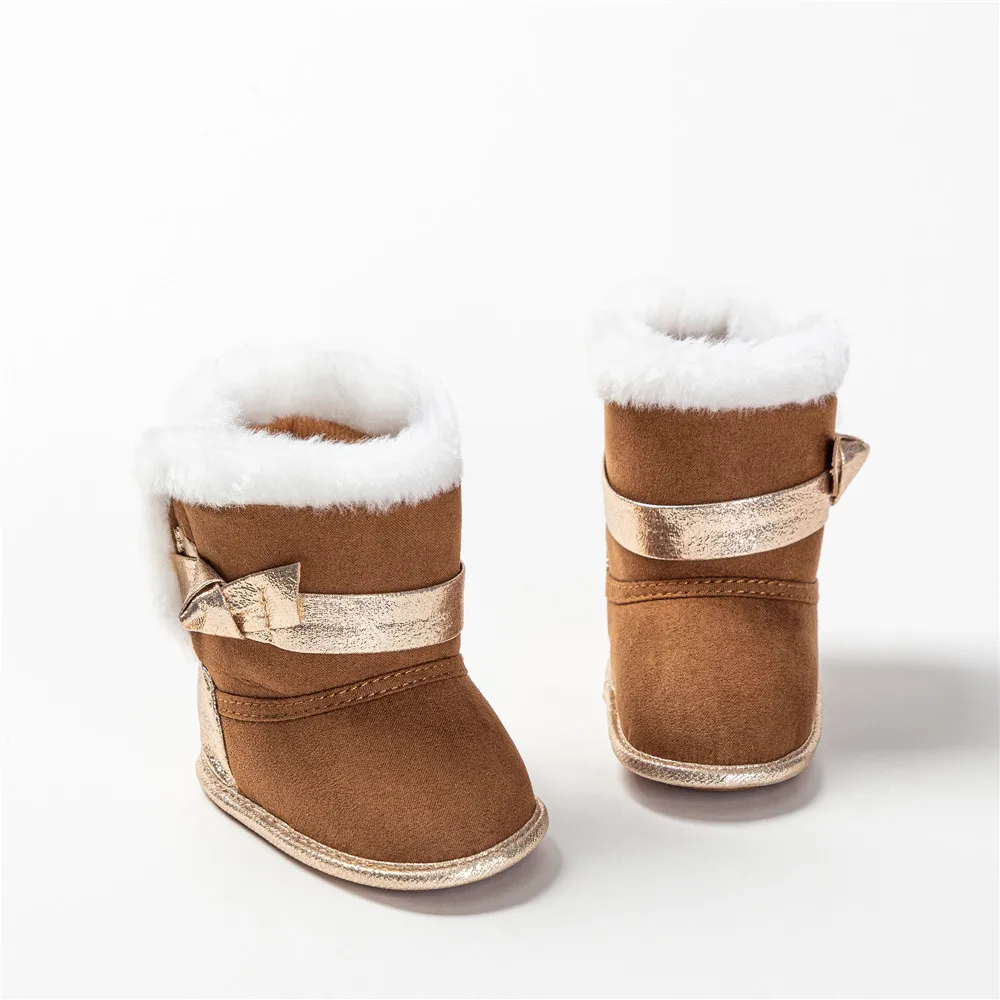 Baby Shoes Baby Boots Winter Warm Baby Boots Cute Kids Bowknot Soft Sole Footwear Walking Shoes Prewalker Toddler Infant Fuzzy Shoes 0-18M