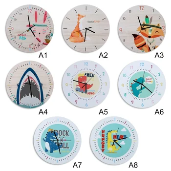 

Round Shape Wall Clock Wood Cartoon Hanging Clock Interior Home Decor Silent Baby Room Wall Clock