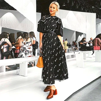 

Summer Milan Runway Models Designer Bohemian Women's Dress Medium Long Section High Waist Fashion Casual Female