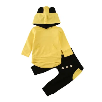 

Kids Baby Girl Boy Spring Yellow Hooeies Set 2PCS Clothes Hooded Spring Tops+ Pants Outfits 2020 Trend Tracksuit Suit