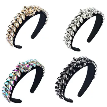 

Women Baroque Velvet Headband AB Colored Glass Drill Leaf Floral Jewelry Bandana M6CD