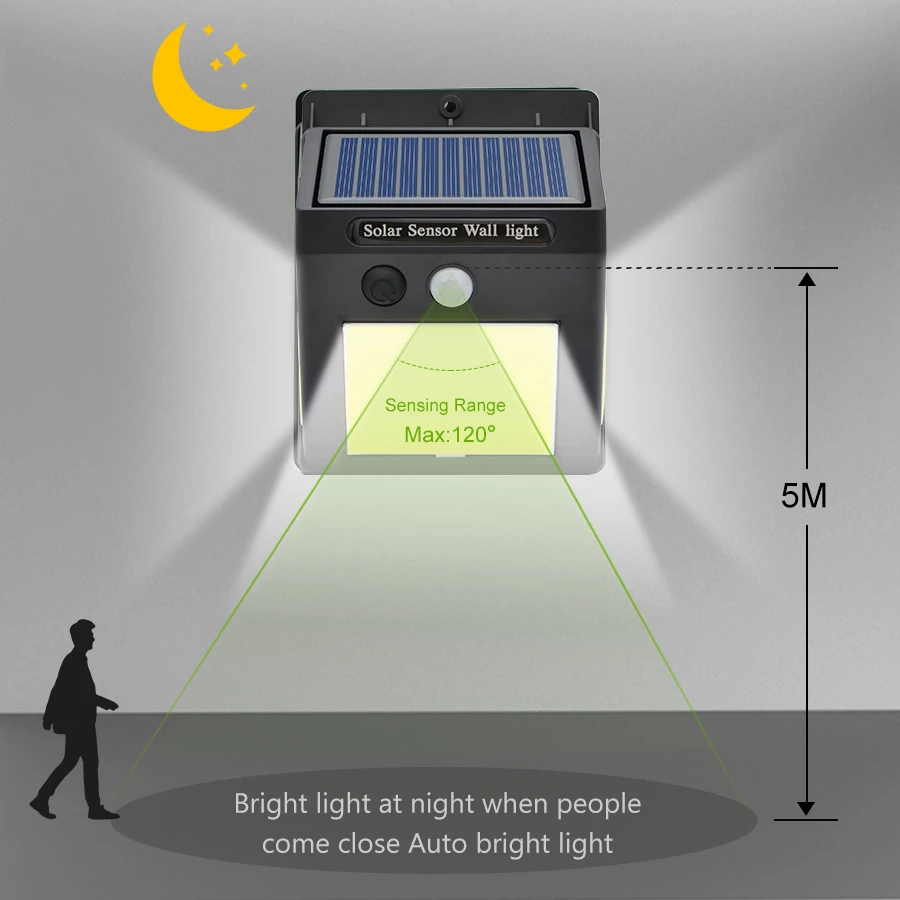 48/60 COB светодиодный светильник на солнечной батарее 3 режима движения PIR сенсор настенный светильник IP65 Водонепроницаемый Широкий угол открытый сад уличный светильник безопасности