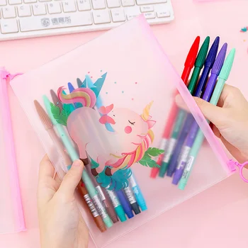 

Cute Unicorn Pencil Case Transparent Rainbow Balloon Plants File Bag Document Bag For Kids Girls School Office Novelty Supplies