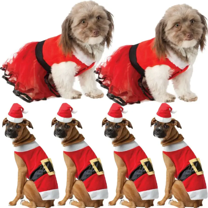 Santa собака костюм Рождественская Одежда для маленьких собак зимняя пальто с