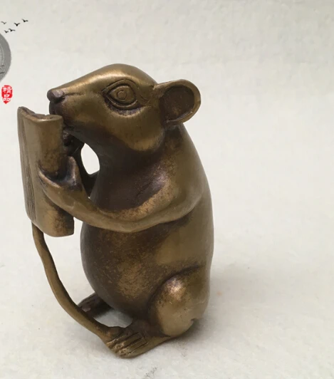 

Скульптура из чистой меди мышь, украшения для чтения, двенадцать знаков зодиака, мышь, коллекция аксессуаров для украшения дома