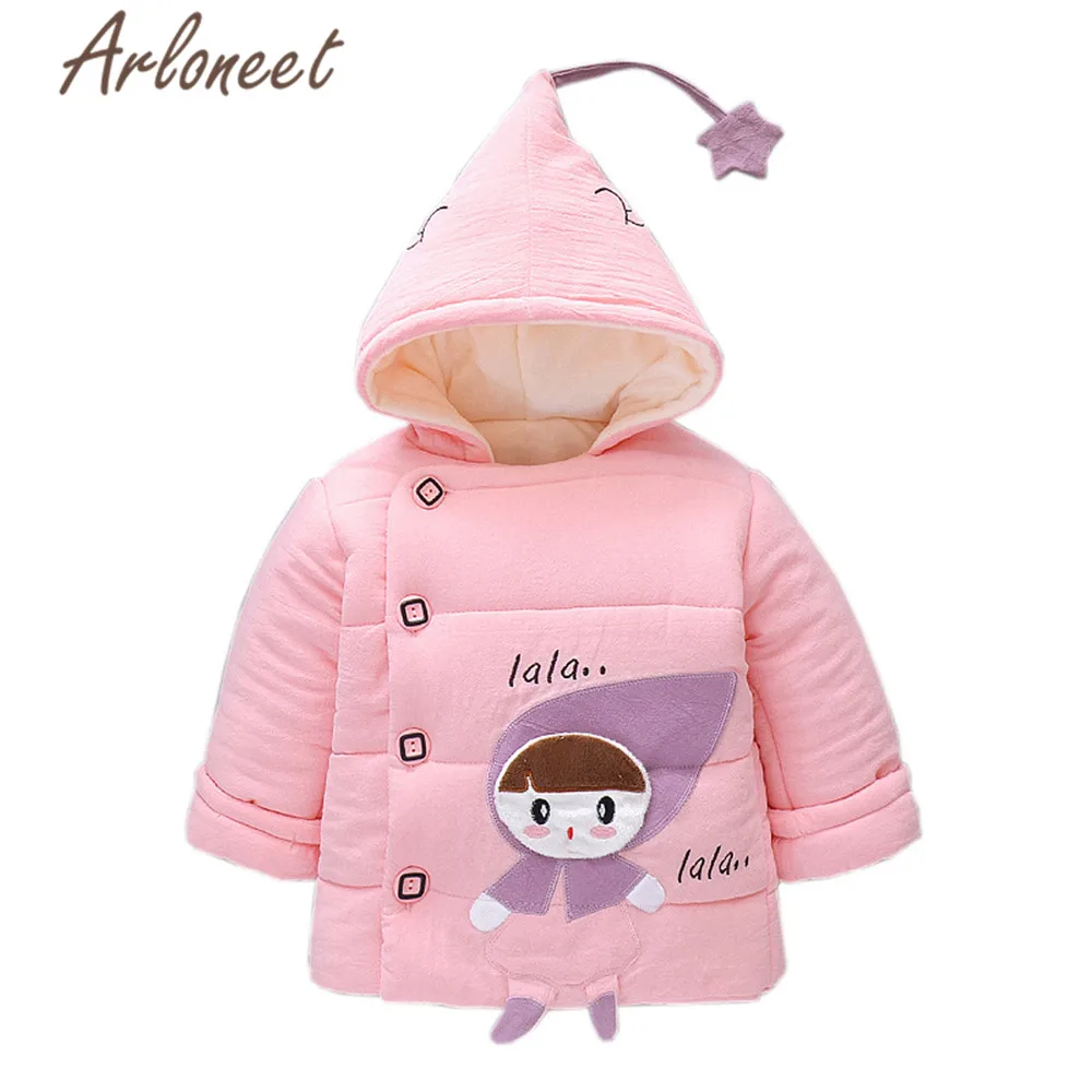 ARLONEET пальто с героями мультфильмов теплое зимнее плотное пальто для маленьких девочек Свободная верхняя одежда с капюшоном со звездами куртка на пуговицах хлопковое пальто куртка для маленьких девочек - Цвет: Розовый